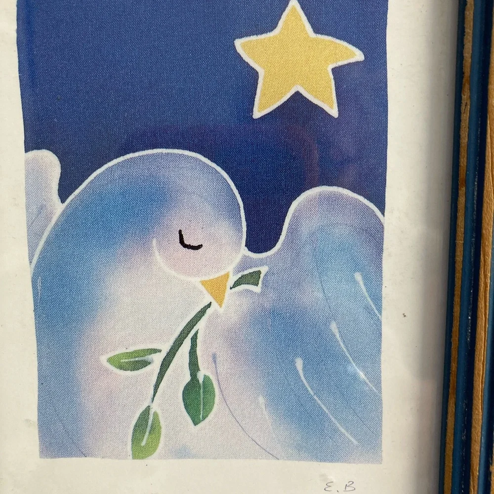 Beautiful Peace Dove Framed Card 10x8” Blue Wood Frame